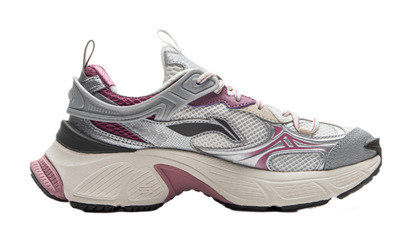 LiNing Star Cushioning Abrasion Resistant Breathable Low top Chunky Sneakers Women's Silver White Purple 