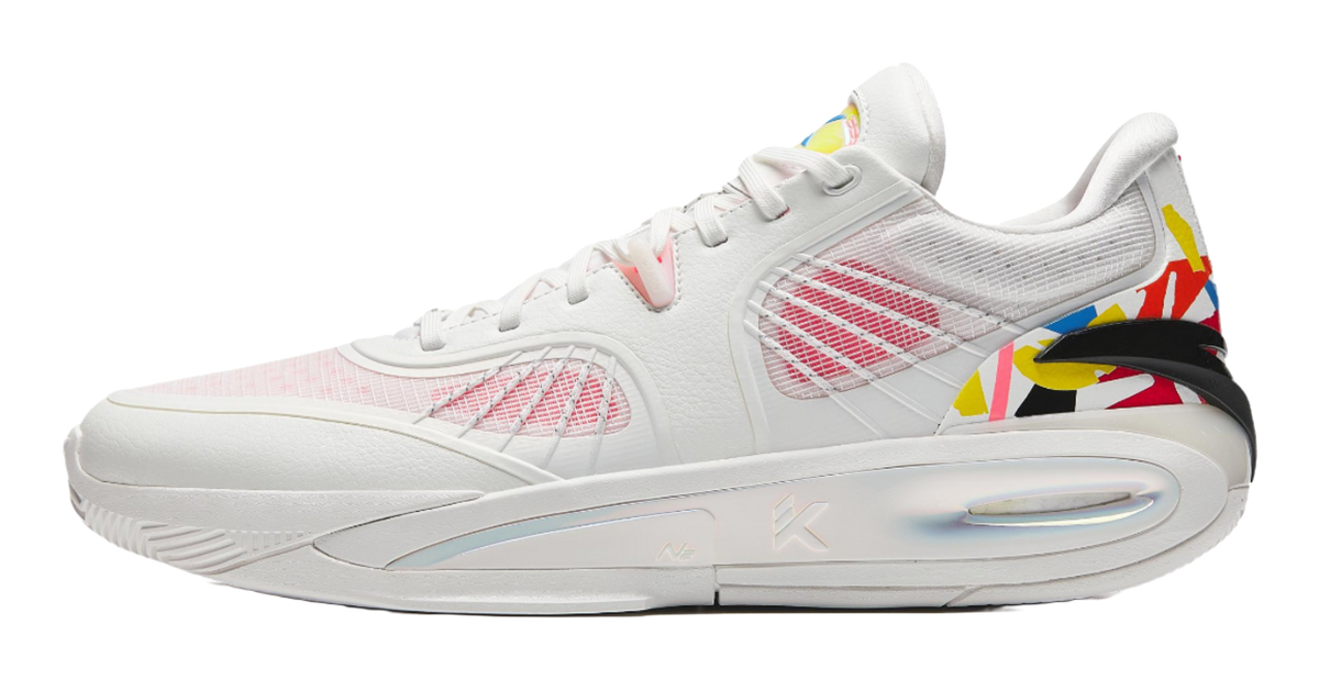 ANTA Klay Thompson basketball shoe, white with red and multicolor graffiti panels