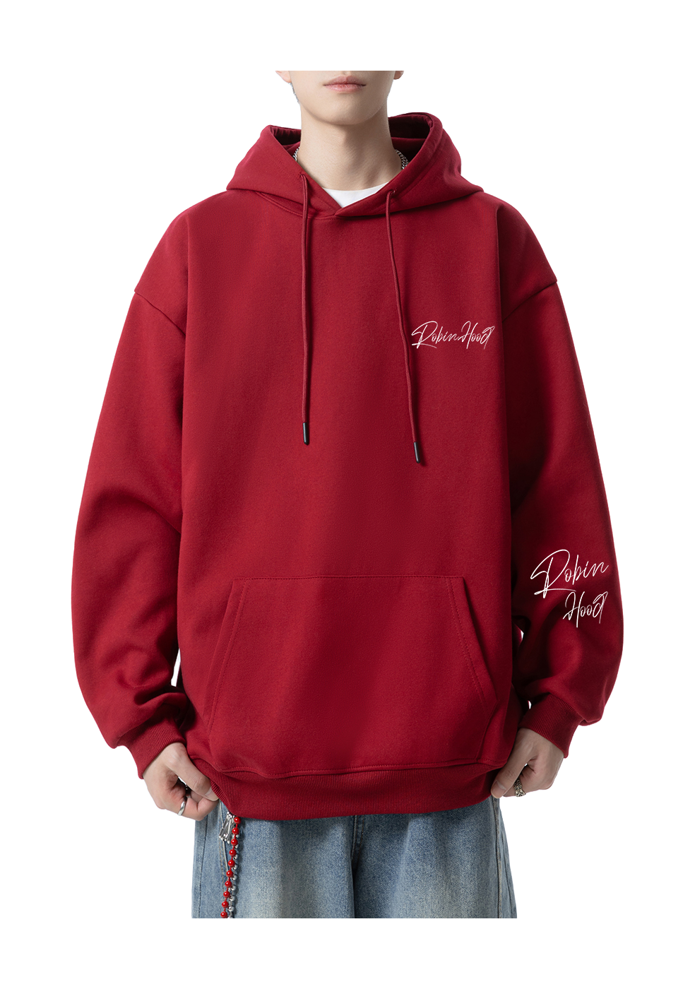 Robin Hood American Hoodie with Velvet Thick Letter Signature Personalized Style Design Feel Loose and Casual Versatile Student Party Lazy Style Hoodie for Women  vjsneaker.com