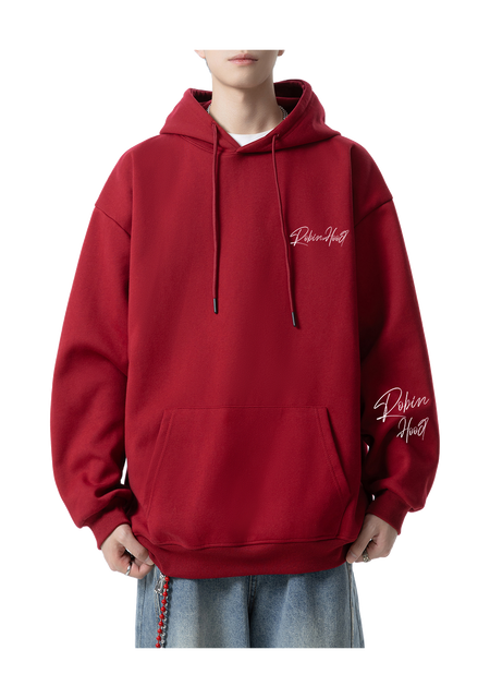 Robin Hood American Hoodie with Velvet Thick Letter Signature Personalized Style Design Feel Loose and Casual Versatile Student Party Lazy Style Hoodie for Women  vjsneaker.com