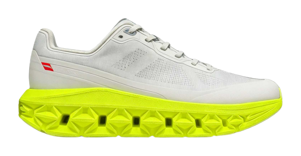 Low-top sneakers, light gray lace-up upper with neon green lug outsole