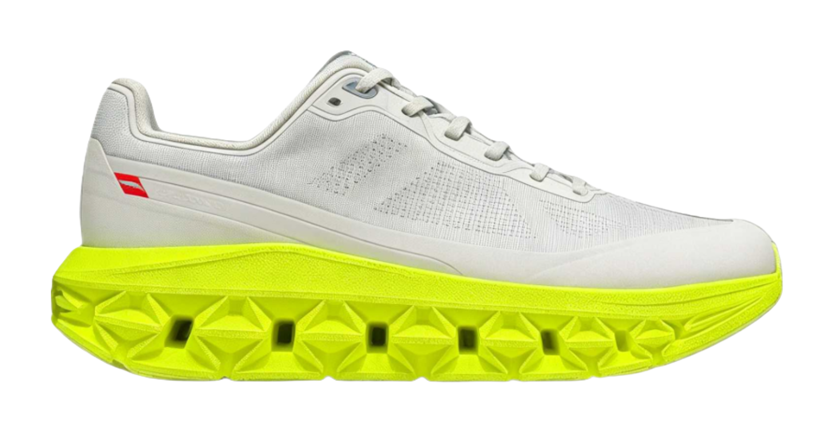 Low-top sneakers, light gray lace-up upper with neon green lug outsole
