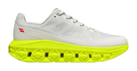 Low-top sneakers, light gray lace-up upper with neon green lug outsole