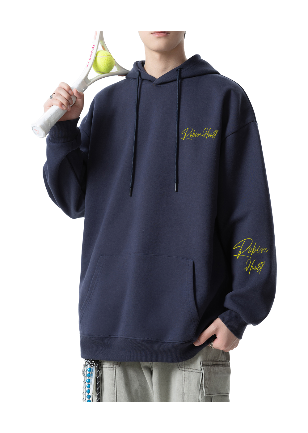 Robin Hood American Hoodie with Velvet Thick Letter Signature Personalized Style Design Feel Loose and Casual Versatile Student Party Lazy Style Hoodie for Women  vjsneaker.com