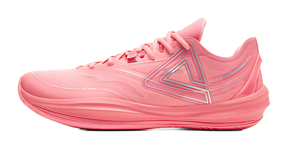 Lightweight basketball shoe in red with lace-up mesh upper