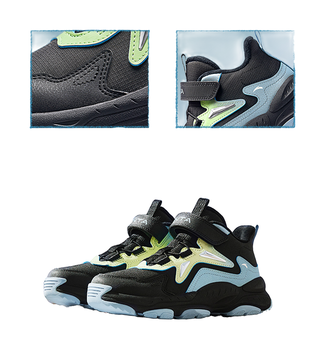 Antakids Synthetic Leather Slip Resistant Cushioning Breathable Mid top Kids Lifestyle Shoes Black Blue Kids  VJSNEAKER