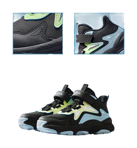 Antakids Synthetic Leather Slip Resistant Cushioning Breathable Mid top Kids Lifestyle Shoes Black Blue Kids  VJSNEAKER