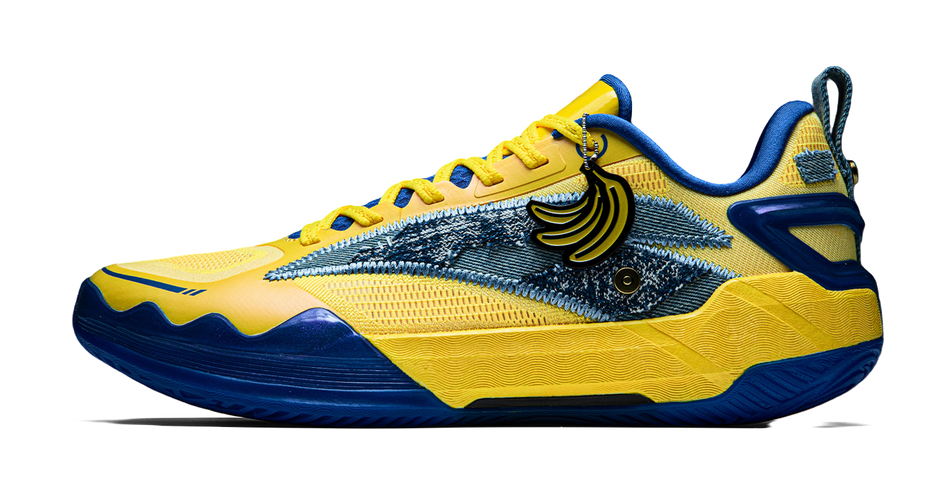 Unisex low-top basketball shoe in cheese yellow and Langya blue with lace-up front