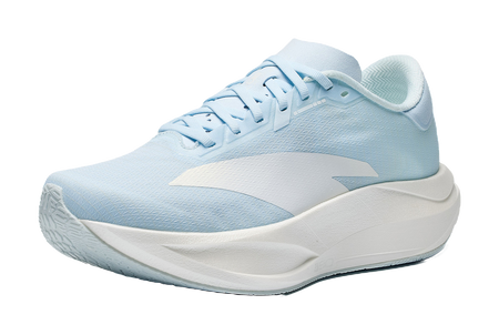 Light blue low-top lace-up running shoe with silver-toned side stripe and white midsole