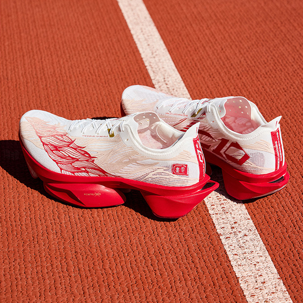 Anta C10 PRO 2.0 running shoes pair, white upper with red graphics, red midsoles
