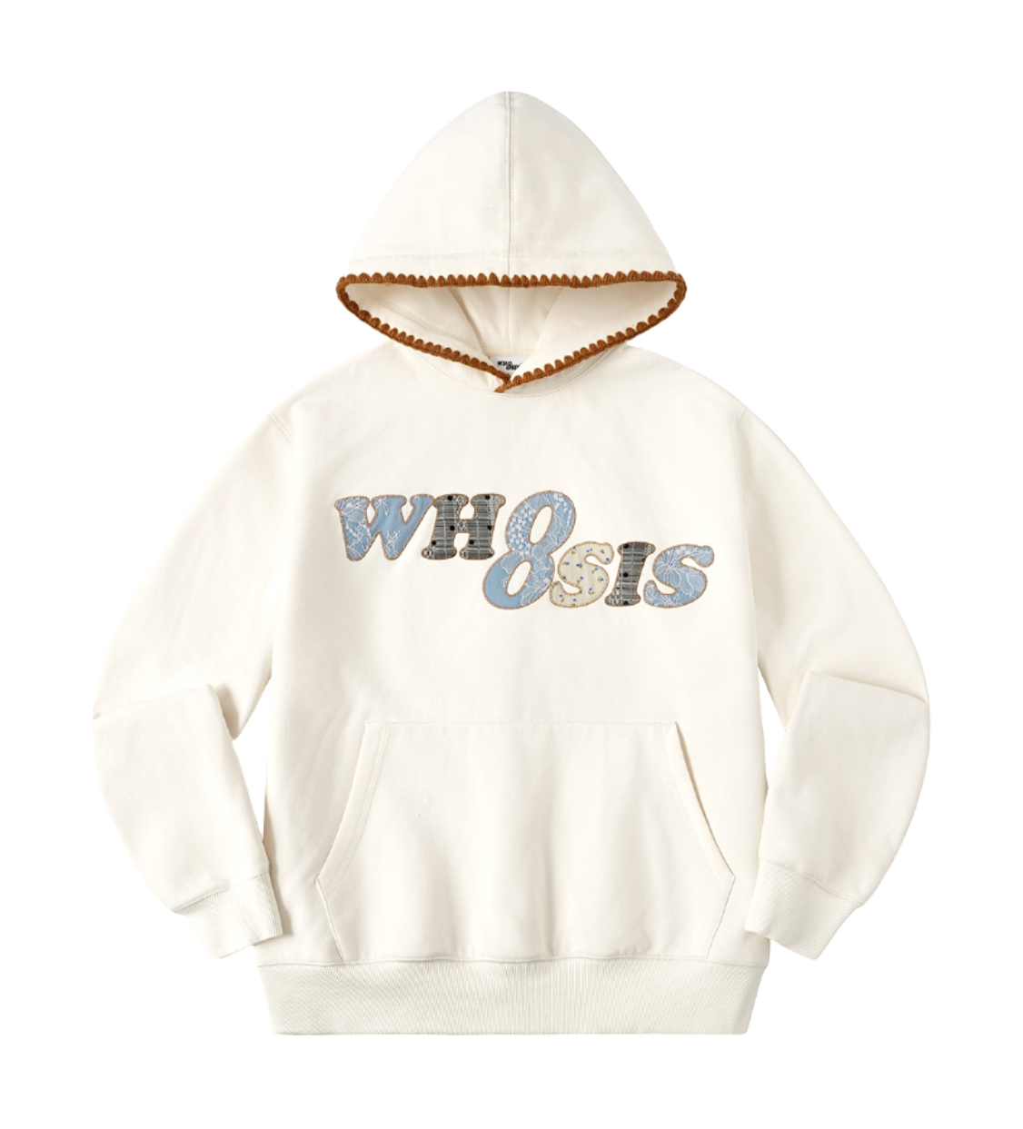 WHOOSIS floral denim patchwork embroidery casual loose and versatile campus autumn and winter comfortable hoodie with fleece hoodie for both men and women  vjsneaker.com