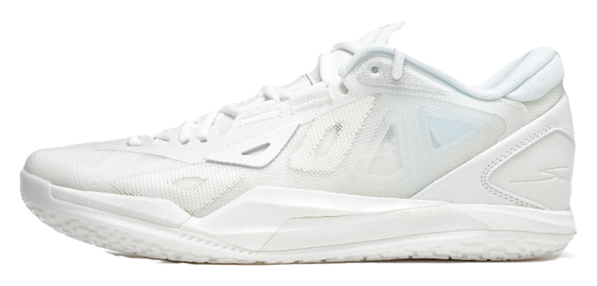 Unisex low-top basketball shoes in pure white, lace-up mesh upper