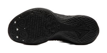 Black basketball shoe outsole with traction tread pattern and star-shaped grooves