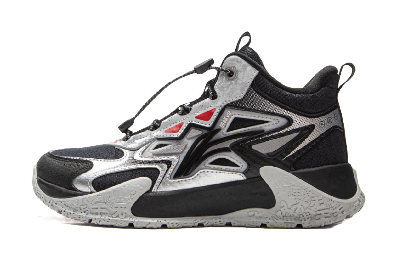 Li Ning Children's Peak Climbing 2 Reflective Comfortable Trendy Fashion Shock Absorbent Rebound Waterproof Support Mid Top Children's Outdoor Shoes Black Silver  VJSNEAKER