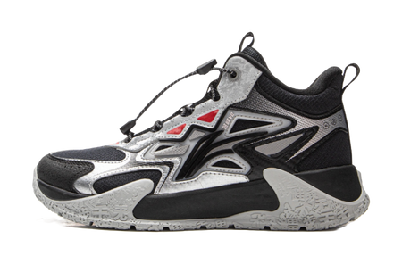 Li Ning Children's Peak Climbing 2 Reflective Comfortable Trendy Fashion Shock Absorbent Rebound Waterproof Support Mid Top Children's Outdoor Shoes Black Silver  VJSNEAKER