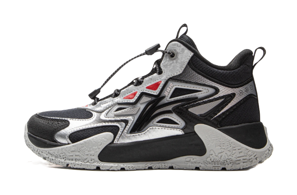 Li Ning Children's Peak Climbing 2 Reflective Comfortable Trendy Fashion Shock Absorbent Rebound Waterproof Support Mid Top Children's Outdoor Shoes Black Silver  VJSNEAKER