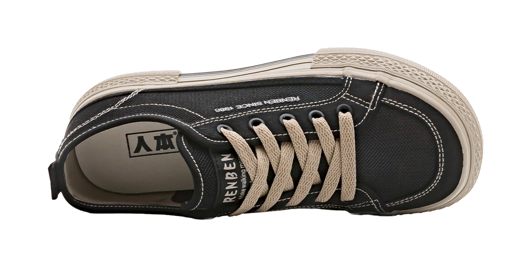 RENBEN Slip Resistant, Abrasion Resistant, Breathable Low top Canvas Shoes Unisex Black Brown 