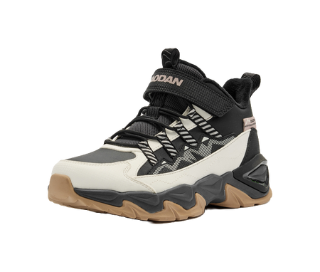 Jordan synthetic leather fabric for peak hiking with added fleece, anti slip, wear-resistant, waterproof, and warm middle cut children's outdoor shoes in black/ivory white for both men and women  VJSNEAKER