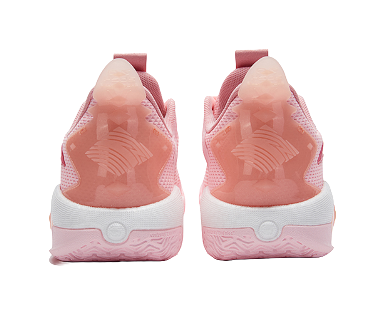 Pink basketball shoe heel with textured lining and white cushioning midsole