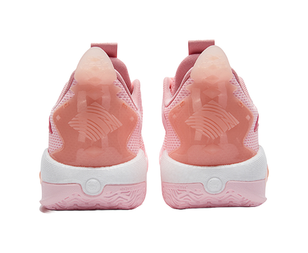 Pink basketball shoe heel with textured lining and white cushioning midsole