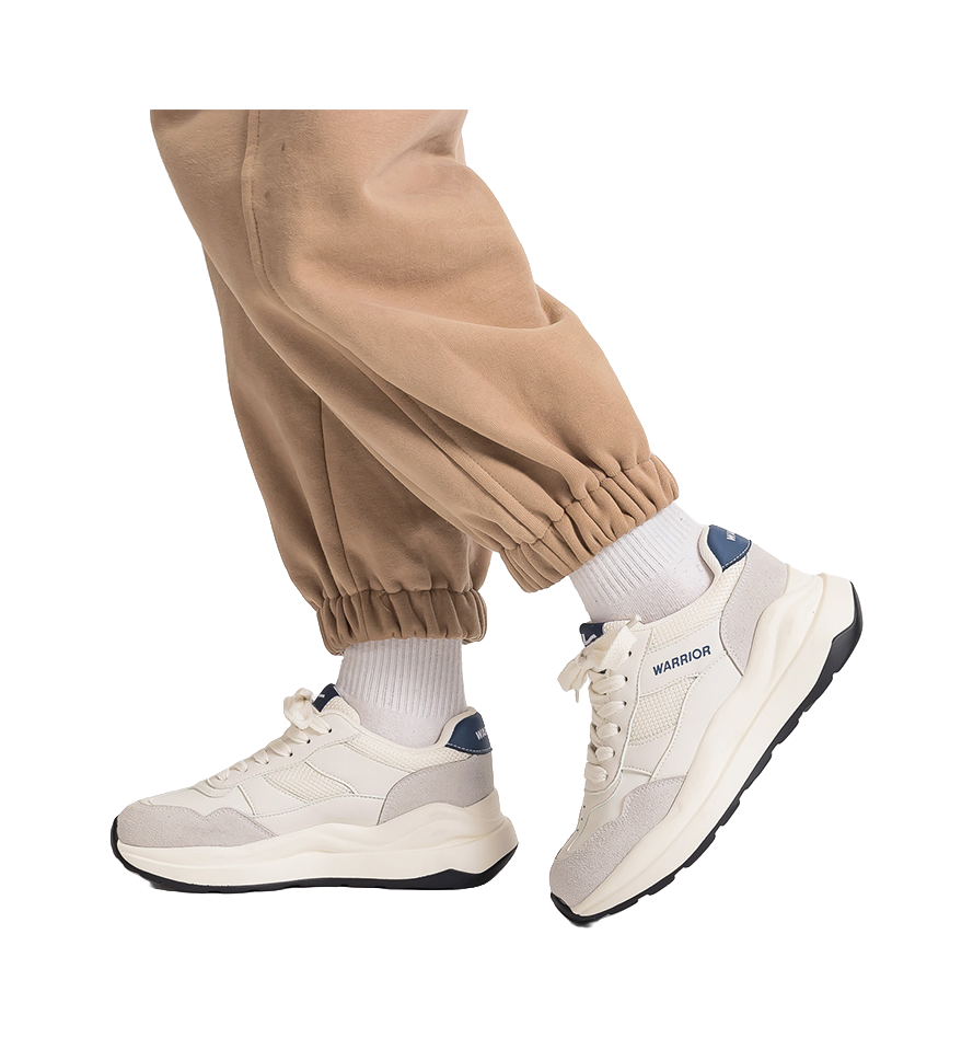 Warrior Cushioning Anti-Slip Wear-Resistant Breathable Height Increasing Low-Top Chunky Sneakers Unisex White Dark Blue 