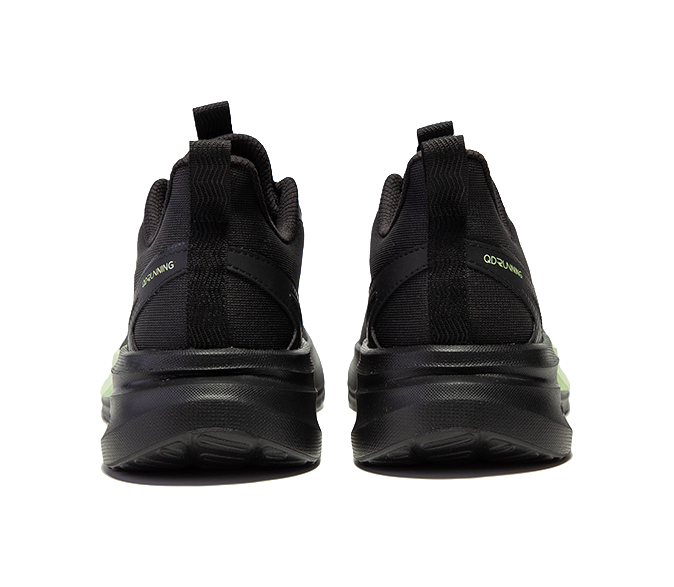 QIAODAN Cushioning Breathable Lightweight Low Top Casual Running Shoes Men's Black Oil Citrus Green 