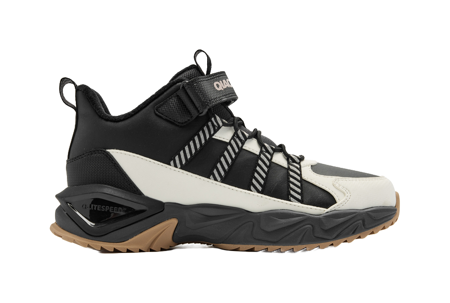 Jordan synthetic leather fabric for peak hiking with added fleece, anti slip, wear-resistant, waterproof, and warm middle cut children's outdoor shoes in black/ivory white for both men and women  VJSNEAKER