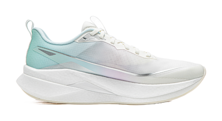 Li-Ning Red Hare 9 Pro running shoe, side view in white with light blue and purple