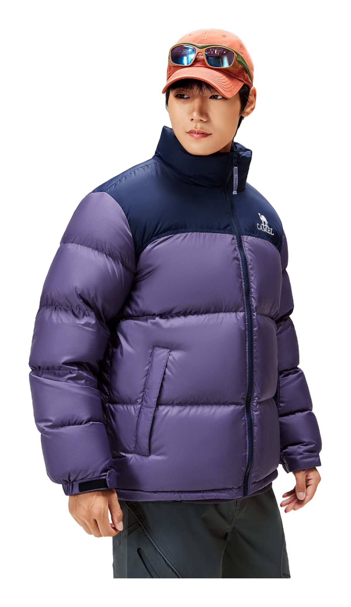CAMEL Outdoor Color Block Soft Windproof Cold Resistant Down Jacket Unisex  vjsneaker.com