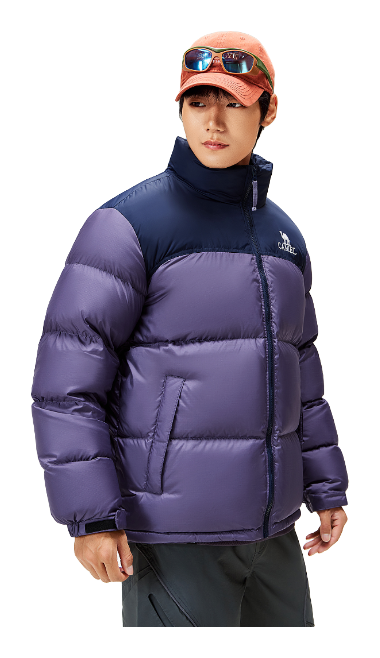 CAMEL Outdoor Color Block Soft Windproof Cold Resistant Down Jacket Unisex  vjsneaker.com