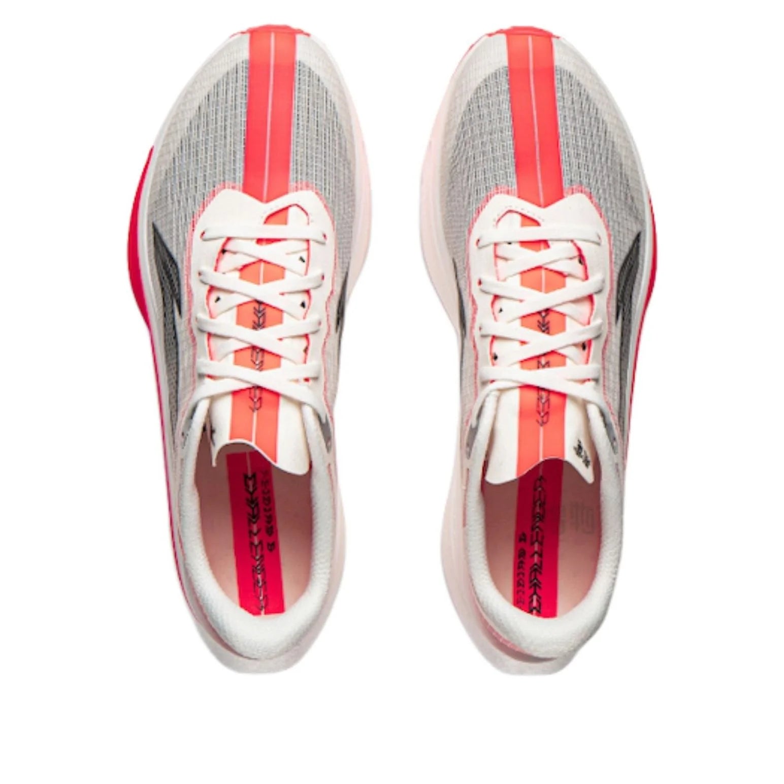 Pair of running shoes with white laces, red-lined tongue, and breathable mesh upper