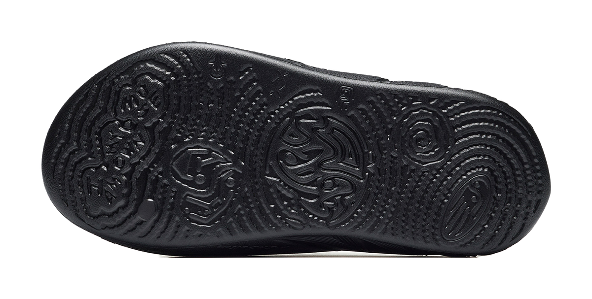 Men's black slide slipper outsole with deep tread pattern