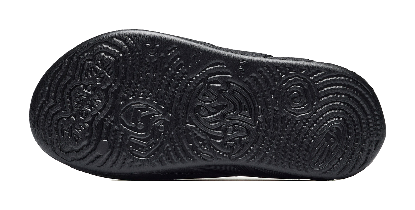 Men's black slide slipper outsole with deep tread pattern