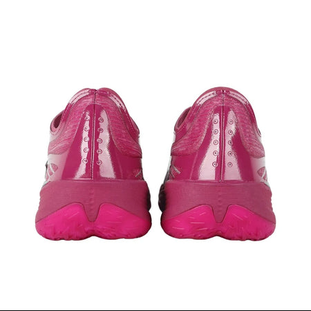 A pair of pink athletic sneakers shown from the back, displayed on a white background within a mobile app screenshot.