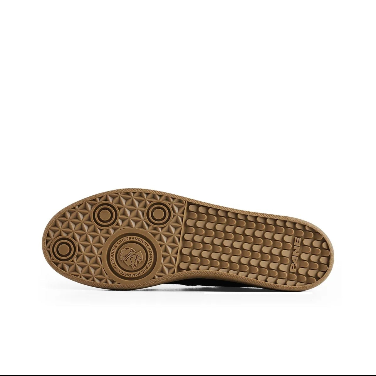 A close-up of the outsole of a shoe, showing a brown textured rubber tread pattern on a white background, with text below reading 'BLACK RACER 5255'.