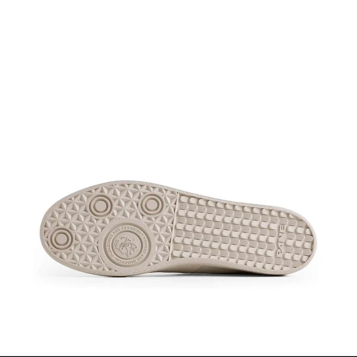 A close-up of a shoe sole showing the tread pattern and color, displayed on a white background within a mobile app screenshot.