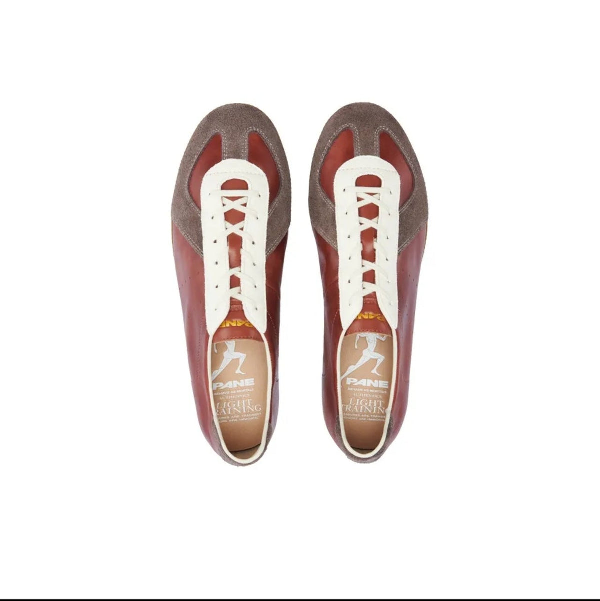 A pair of Gucci low-top sneakers shown from a top-down view on a white background, with black mobile app interface bars around the product photo.