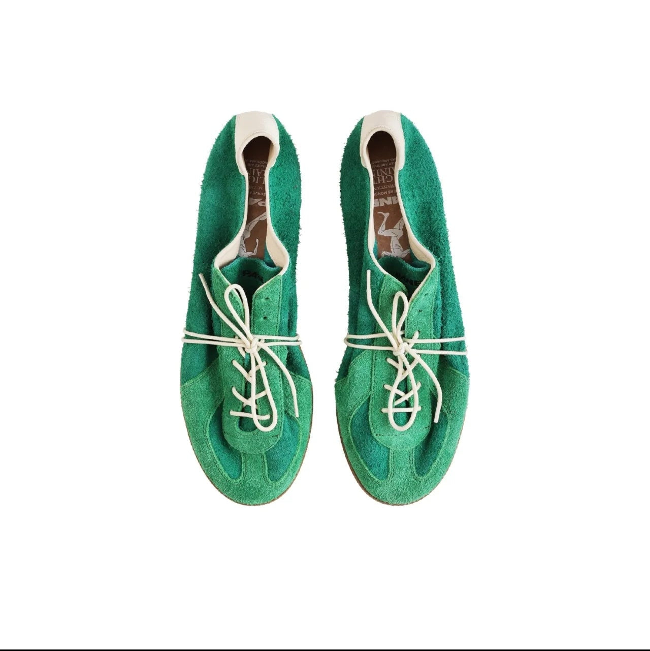 A pair of green lace-up shoes shown from above on a white background, with black phone interface bars around the image and text reading 'WILLOW CREEK 5217' below.