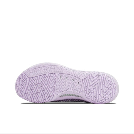 A close-up of a light purple athletic shoe sole with textured tread patterns, shown against a white background within a mobile app screenshot.