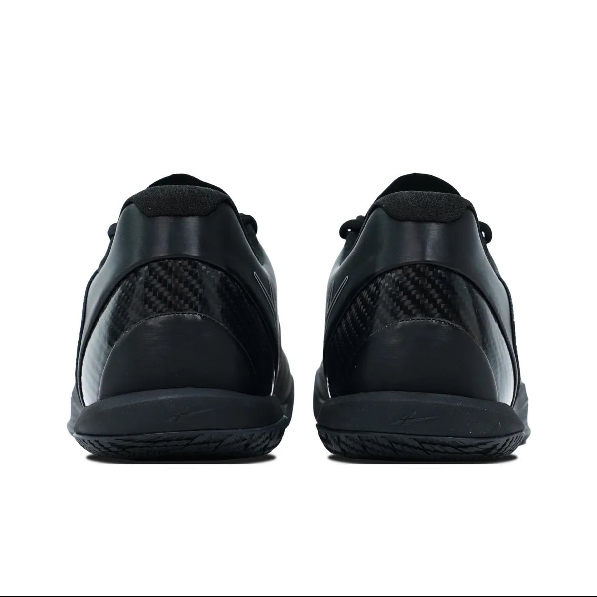 Black athletic sneakers shown from the back, displayed on a white background within a mobile app screenshot.
