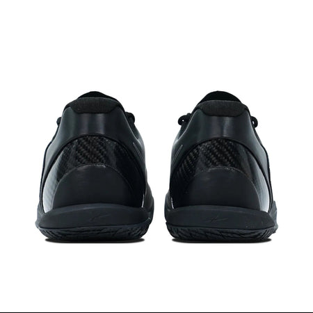 Black athletic sneakers shown from the back, displayed on a white background within a mobile app screenshot.