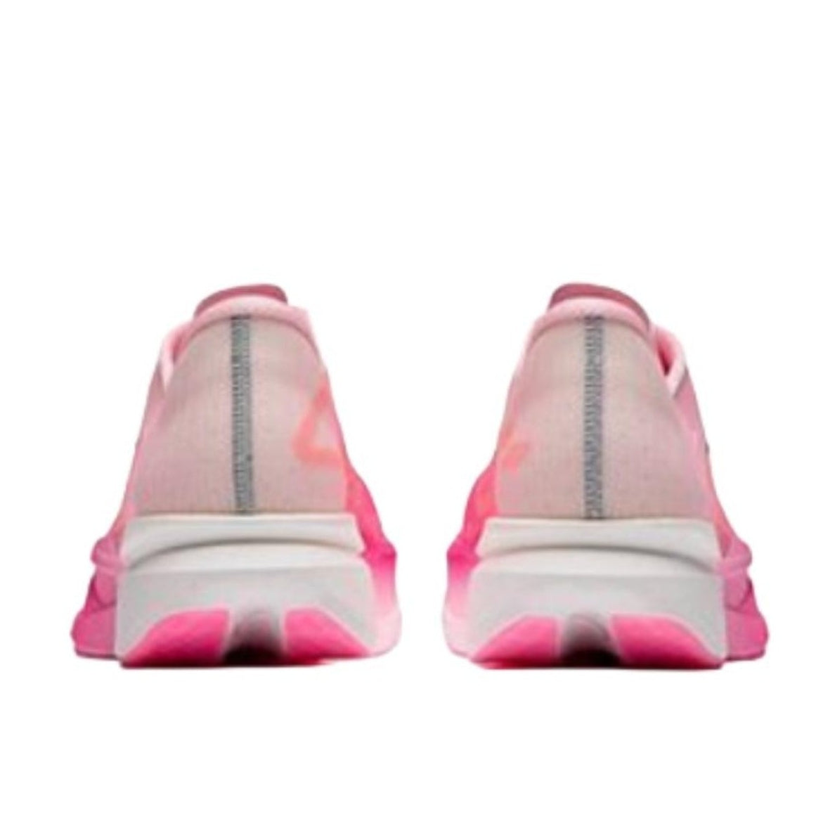 A pair of pink and white athletic sneakers shown from the back, displayed on a white background within a mobile phone screenshot interface.