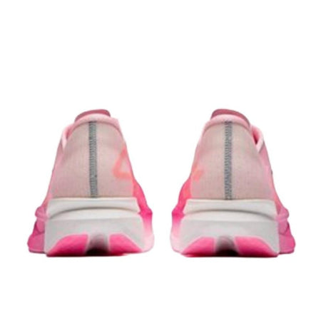 A pair of pink and white athletic sneakers shown from the back, displayed on a white background within a mobile phone screenshot interface.