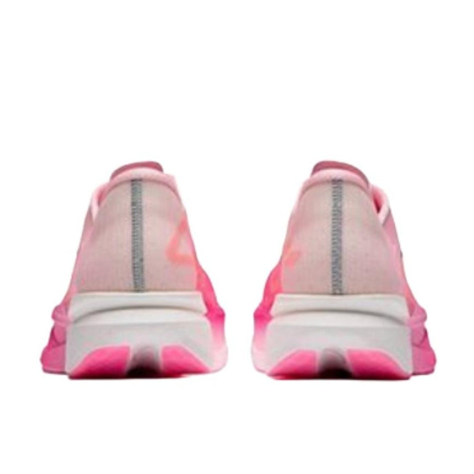 A pair of pink and white athletic sneakers shown from the back, displayed on a white background within a mobile phone screenshot interface.