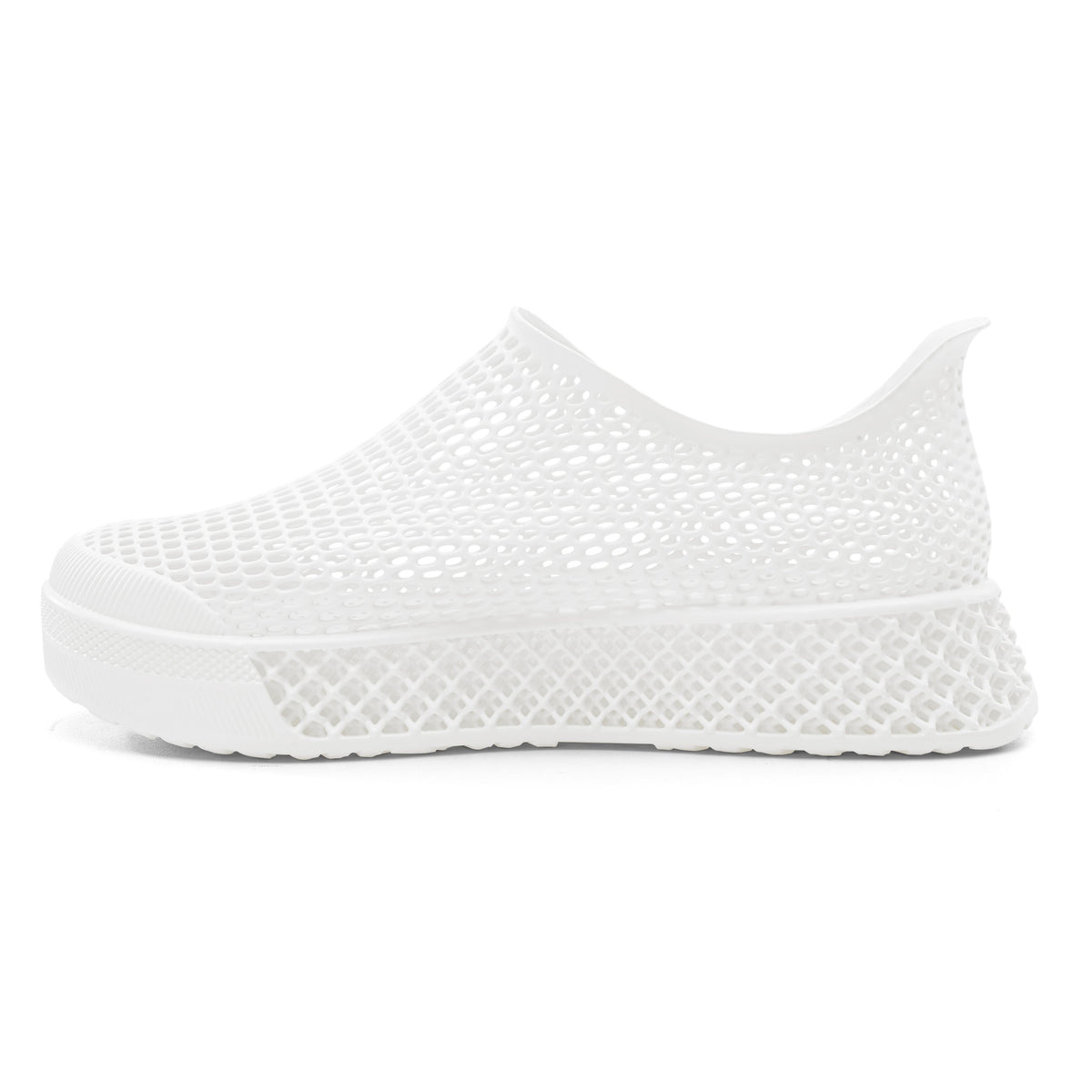 3D-printed casual sneaker in white with mesh-like upper and chunky rubber sole