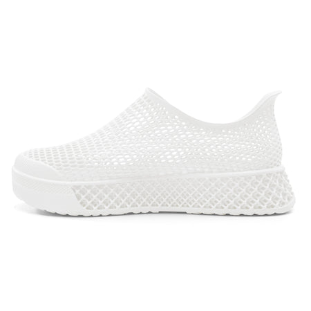 3D-printed casual sneaker in white with mesh-like upper and chunky rubber sole