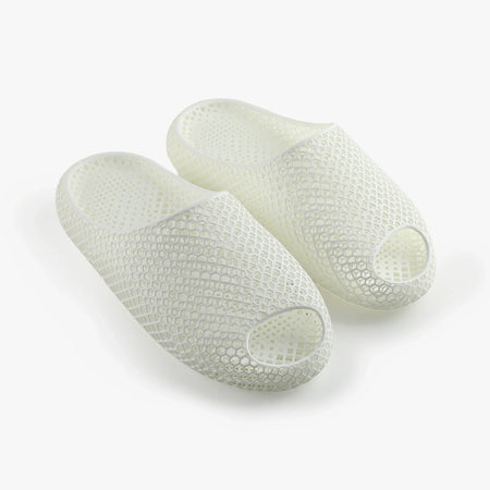 3D printed slippers, white with honeycomb texture and open toe design